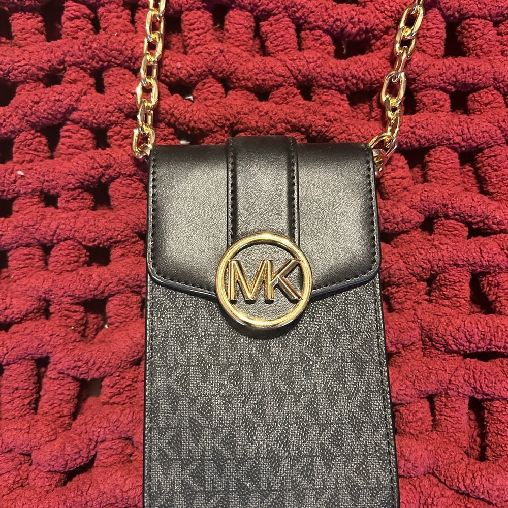 Michael Kors Black and Gold Crossbody Bag with Chain Strap